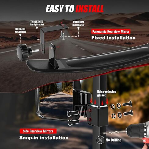 مرايا عربة الجولف العالمية، بدون حفر مرايا زجاجية مقاومة للكسر عالية الدقة لسيارة EZGO Club Car Yamaha، مرآة جانبية لعربة الجولف ومجموعة مرآة الرؤية الخلفية، دوران 180 درجة، لا توجد بقع عمياء in Kuwait