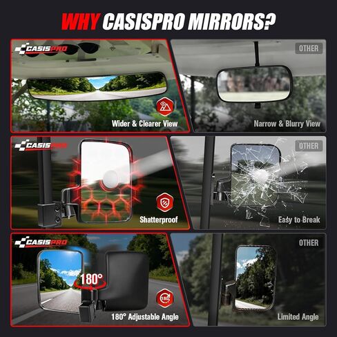 مرايا عربة الجولف العالمية، بدون حفر مرايا زجاجية مقاومة للكسر عالية الدقة لسيارة EZGO Club Car Yamaha، مرآة جانبية لعربة الجولف ومجموعة مرآة الرؤية الخلفية، دوران 180 درجة، لا توجد بقع عمياء in Kuwait