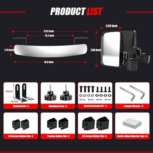 مرايا عربة الجولف العالمية، بدون حفر مرايا زجاجية مقاومة للكسر عالية الدقة لسيارة EZGO Club Car Yamaha، مرآة جانبية لعربة الجولف ومجموعة مرآة الرؤية الخلفية، دوران 180 درجة، لا توجد بقع عمياء in Kuwait