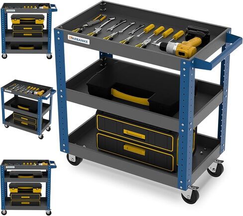 عربة أدوات دوارة من LARBANKE، مع عربة أدوات من 3 طبقات على العجلات، سعة تحميل 500 رطل، عربة أدوات مع طبقات قابلة لضبط الارتفاع، منظم أدوات للمرآب، ومستودع عربة الخدمة، ومتجر الإصلاح والمنزل in Kuwait