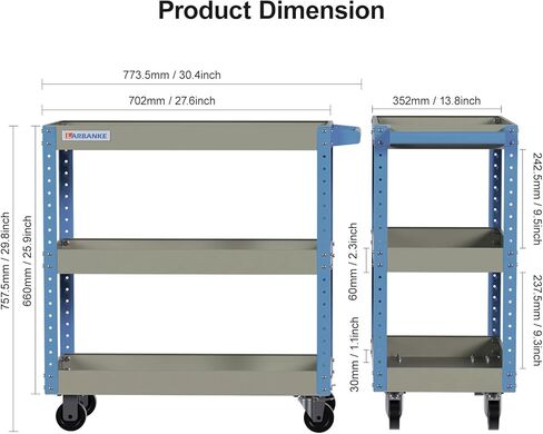 عربة أدوات دوارة من LARBANKE، مع عربة أدوات من 3 طبقات على العجلات، سعة تحميل 500 رطل، عربة أدوات مع طبقات قابلة لضبط الارتفاع، منظم أدوات للمرآب، ومستودع عربة الخدمة، ومتجر الإصلاح والمنزل in Kuwait