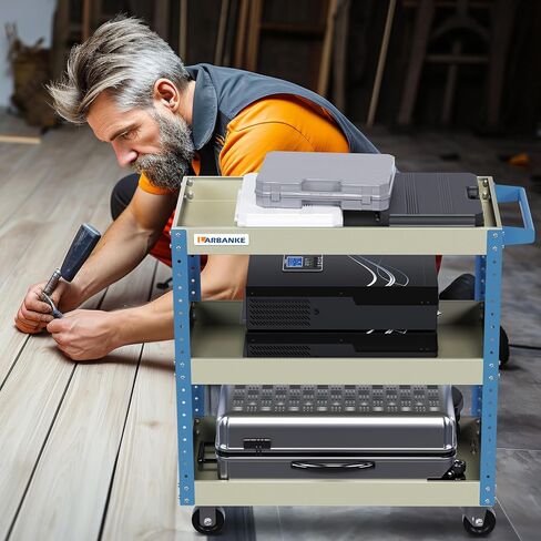 عربة أدوات دوارة من LARBANKE، مع عربة أدوات من 3 طبقات على العجلات، سعة تحميل 500 رطل، عربة أدوات مع طبقات قابلة لضبط الارتفاع، منظم أدوات للمرآب، ومستودع عربة الخدمة، ومتجر الإصلاح والمنزل in Kuwait