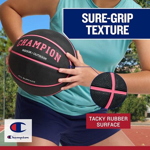 Champion Downtown Basketball - Durable Rubber Cover with Deep Channels for Better Control, Anti-Burst Butyl Bladder, Includes Ball Pump, for Indoor/Outdoor Play in Saudi Arabia