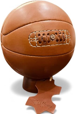 Geoffrey MINI Basket Ball Vintage 100% Cow Leather with Wooden Base | TAN | Size 2 | Retro in Kuwait