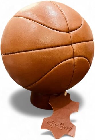 Geoffrey MINI Basket Ball Vintage 100% Cow Leather with Wooden Base | TAN | Size 2 | Retro in Kuwait