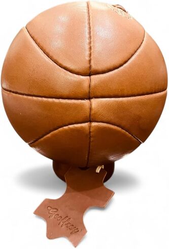 Geoffrey MINI Basket Ball Vintage 100% Cow Leather with Wooden Base | TAN | Size 2 | Retro in Kuwait