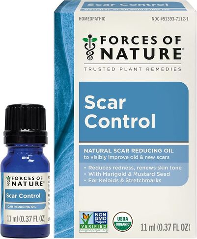 قوى الطبيعة - علاج طبيعي وعضوي للندبات (11 مل) غير معدل وراثيًا، بدون مواد كيميائية - يقلل من ظهور الندبات المرتبطة بالجدرات، والجراحة، وحب الشباب الضموري، والحروق، والإصابات الضخامية، وعلامات تمدد الجلد in Kuwait