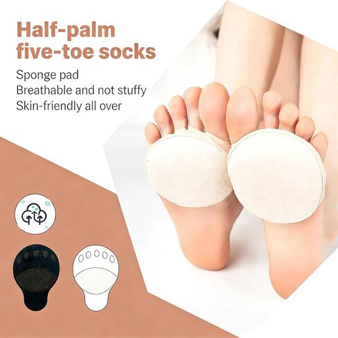 2 Pairs Forefoot Pads Sponge Toe Plug Half Socks Sweat Absorbing Cushion Inserts for High Heels Sneakers Black and Beige (Pack of 2) in Saudi Arabia