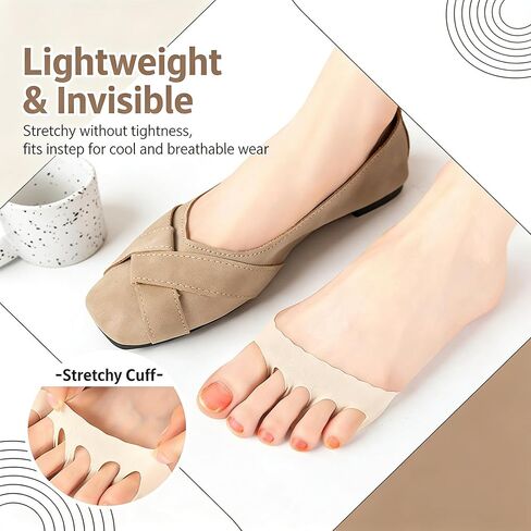 2 Pairs Forefoot Pads Sponge Toe Plug Half Socks Sweat Absorbing Cushion Inserts for High Heels Sneakers Black and Beige (Pack of 2) in Saudi Arabia