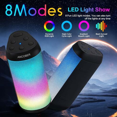 Portable Bluetooth Speaker, 15W Powerful Stereo, TWS Pair, LED Light Show, IPX4 Waterproof, BT5.3 Wireless Speaker with Long Battery Life, USB-C, AUX-in – for Outdoor, Party, Home, Travel, Ideal Gfits in Saudi Arabia