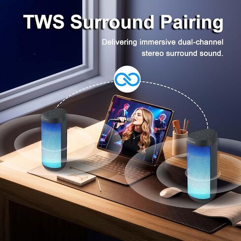 Portable Bluetooth Speaker, 15W Powerful Stereo, TWS Pair, LED Light Show, IPX4 Waterproof, BT5.3 Wireless Speaker with Long Battery Life, USB-C, AUX-in – for Outdoor, Party, Home, Travel, Ideal Gfits in Saudi Arabia