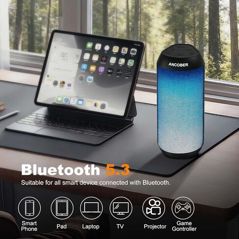 Portable Bluetooth Speaker, 15W Powerful Stereo, TWS Pair, LED Light Show, IPX4 Waterproof, BT5.3 Wireless Speaker with Long Battery Life, USB-C, AUX-in – for Outdoor, Party, Home, Travel, Ideal Gfits in Saudi Arabia