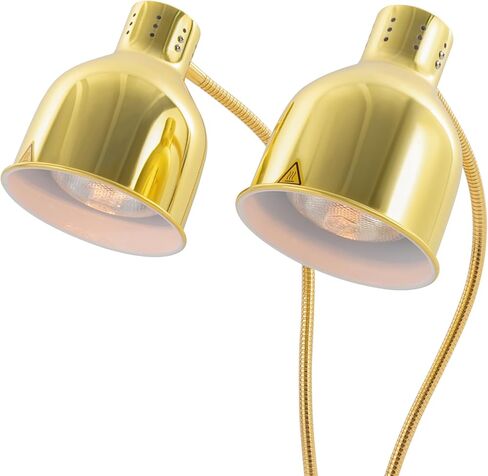 Food Heat Lamp, 500W Rapid-Heating Bulbs Included, 25.4 in Tall Commercial Food Warmer Lamp, Dual-Head Adjustable Steady Catering Warming Lamp for Buffet Parties (Gold, Rectangular Base) in Saudi Arabia