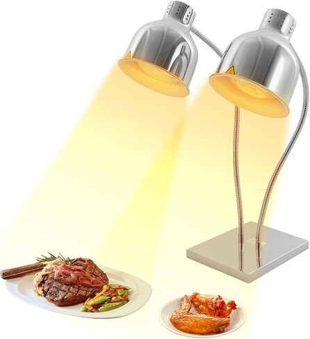 Food Heat Lamp, 500W Rapid-Heating Bulbs Included, 25.4 in Tall Commercial Food Warmer Lamp, Dual-Head Adjustable Steady Catering Warming Lamp for Buffet Parties (Gold, Rectangular Base) in Saudi Arabia