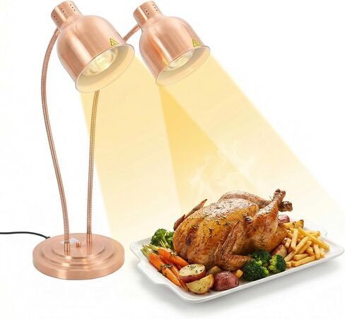 Food Heat Lamp, 500W Rapid-Heating Bulbs Included, 25.4 in Tall Commercial Food Warmer Lamp, Dual-Head Adjustable Steady Catering Warming Lamp for Buffet Parties (Gold, Rectangular Base) in Saudi Arabia
