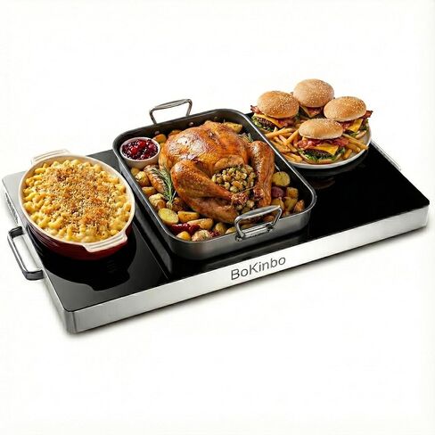 صينية تسخين كهربائية 550 وات كبيرة مقاس 22 بوصة × 16 بوصة من الفولاذ المقاوم للصدأ، سخان طعام مع تحكم في درجة الحرارة قابل للتعديل، سخان طعام للبوفيهات والحفلات والعشاء، تسخين كامل السطح يحافظ على الطعام ساخنًا، فضي in Kuwait