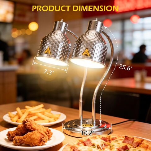 Dyna-Living Food Heat Lamp, 2-Head Adjustable Heat Lamp for Food Commercial Electric Food Warmer Lamp Catering Warming Lights for Buffet Parties Restaurant Kitchen, 500W Silver in Kuwait