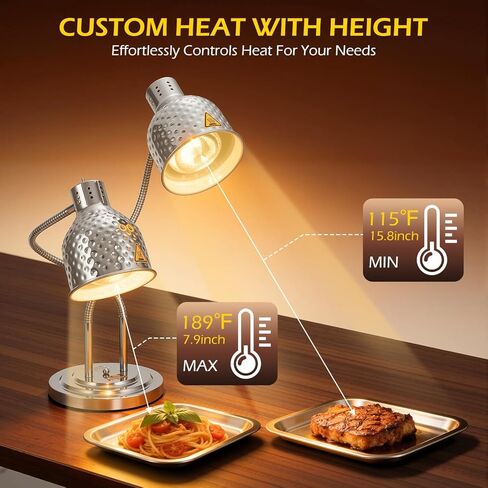 Dyna-Living Food Heat Lamp, 2-Head Adjustable Heat Lamp for Food Commercial Electric Food Warmer Lamp Catering Warming Lights for Buffet Parties Restaurant Kitchen, 500W Silver in Kuwait
