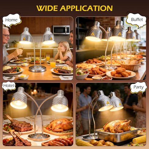 Dyna-Living Food Heat Lamp, 2-Head Adjustable Heat Lamp for Food Commercial Electric Food Warmer Lamp Catering Warming Lights for Buffet Parties Restaurant Kitchen, 500W Silver in Kuwait