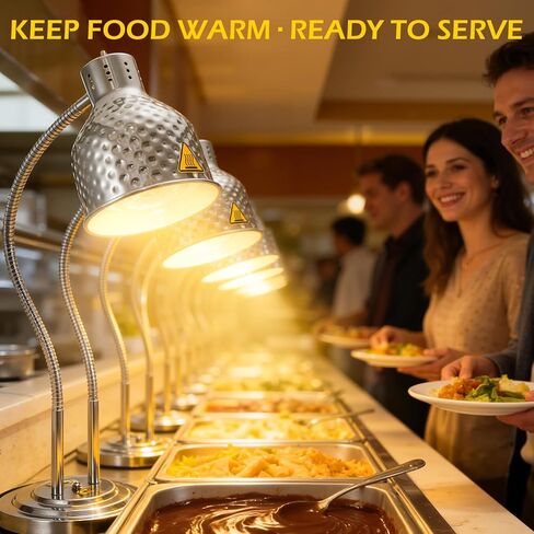 Dyna-Living Food Heat Lamp, 2-Head Adjustable Heat Lamp for Food Commercial Electric Food Warmer Lamp Catering Warming Lights for Buffet Parties Restaurant Kitchen, 500W Silver in Kuwait