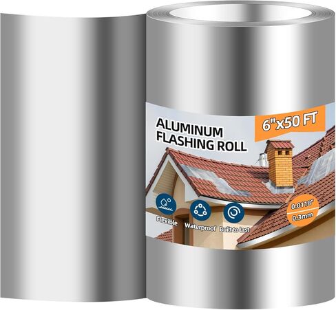 Aluminum Roll Flashing, 12'' x 50' Metal Roofing Roll for Roof and Garden, Prevents Roofing Stains, 0.019-inch/0.3 mm Thickness (26GA) Roof Strip for Moss and Mildew Prevention in Saudi Arabia