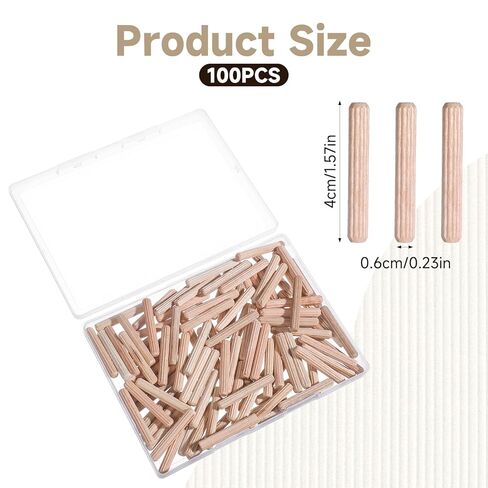 100 Pcs 1/4" Wood Dowel Pins, 1/4" x 1 1/2" Fluted Hardwood Dowel Pins Straight Grooved Wood Pegs for Furniture, Model Building and Woodworking in Saudi Arabia