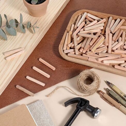 100 Pcs 1/4" Wood Dowel Pins, 1/4" x 1 1/2" Fluted Hardwood Dowel Pins Straight Grooved Wood Pegs for Furniture, Model Building and Woodworking in Saudi Arabia