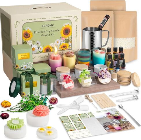 ZEROMX Candle Making Kit for Adults Beginners – Full Set DIY Candle Making Supplies with 1200g Soy Wax, Candle Jars, Color Dyes, Floral Molds, Gift Packaging & More – Perfect as Home Decorations in Kuwait