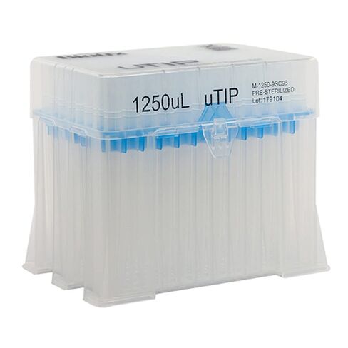 أطراف ماصات M-1250-9SC96 uTIP غير مفلترة، ملائمة عالمية، منخفضة الاحتفاظ، راتنج X، معقمة مسبقًا، 1250 ميكرولتر (عبوة من 960 قطعة) in Kuwait