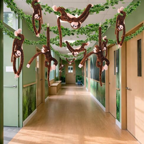 6 Pcs Hanging Monkey Stuffed Animal with 12 Pcs 7.22 ft Artificial Vine, 21 Inch Plush Hanging Monkey Stuffed Toy Hook and Loop Fastener for Kid Jungle Safari Birthday Classroom Party Favor in Saudi Arabia