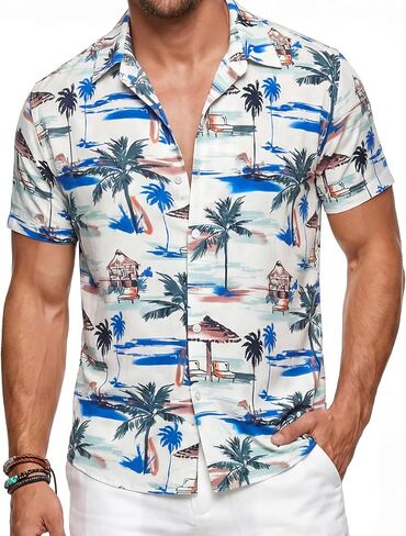 Giggling Getup Men's Hawaiian Shirt Casual Short Sleeve Button Down Summer Beach Shirt in Kuwait