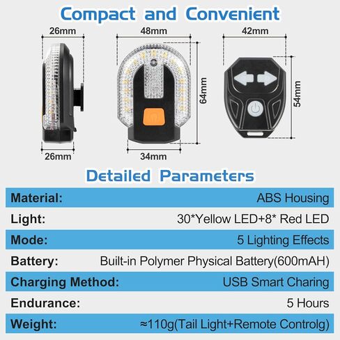 2Pcs Bicycle Turn Signals with Alarm, Split/Integrated Bicycle Tail Light, Brake Light, 5 Light Modes, USB Rechargeable, Waterproof, Remote Control & Detachable for Safe Night Cycling in Kuwait