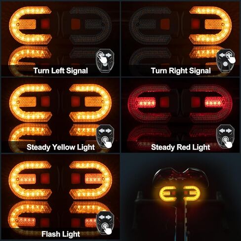 2Pcs Bicycle Turn Signals with Alarm, Split/Integrated Bicycle Tail Light, Brake Light, 5 Light Modes, USB Rechargeable, Waterproof, Remote Control & Detachable for Safe Night Cycling in Kuwait