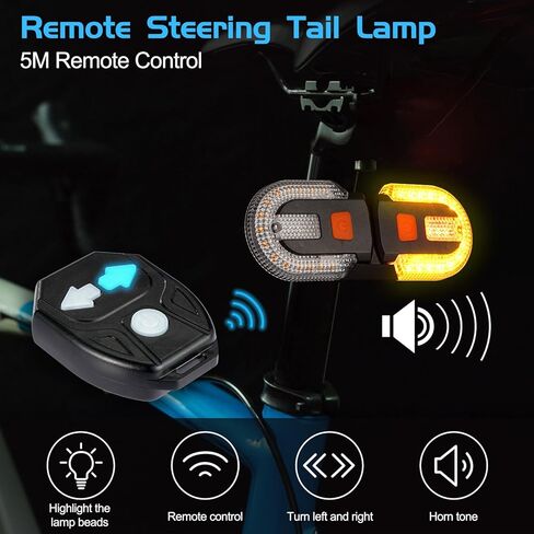 2Pcs Bicycle Turn Signals with Alarm, Split/Integrated Bicycle Tail Light, Brake Light, 5 Light Modes, USB Rechargeable, Waterproof, Remote Control & Detachable for Safe Night Cycling in Kuwait