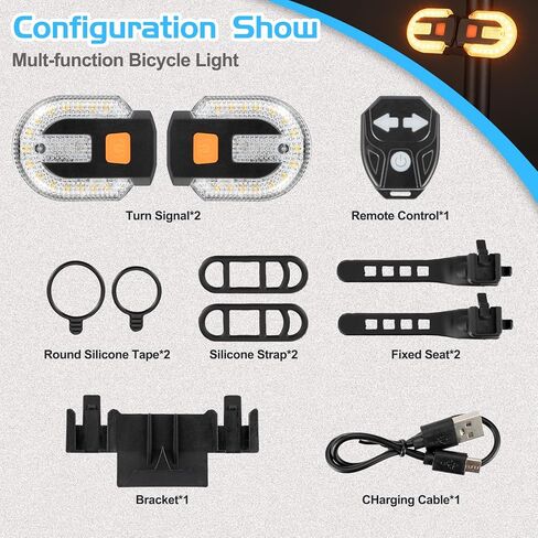 2Pcs Bicycle Turn Signals with Alarm, Split/Integrated Bicycle Tail Light, Brake Light, 5 Light Modes, USB Rechargeable, Waterproof, Remote Control & Detachable for Safe Night Cycling in Kuwait