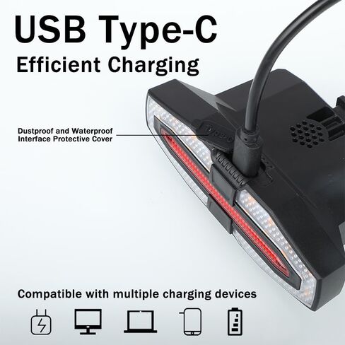 Solar or USB-C Charging Bicycle LED Tail Lights with Bike Turn Signals, 10 pcs Reflective Strips, for Road & Urban Riding, Long Battery Life, for Outdoor Cyclists & Short Commute Riders in Saudi Arabia