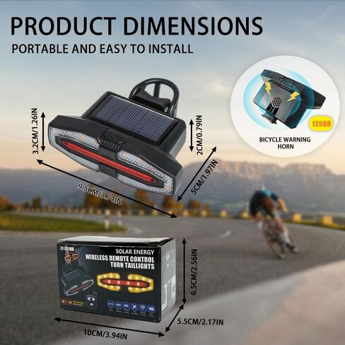 Solar or USB-C Charging Bicycle LED Tail Lights with Bike Turn Signals, 10 pcs Reflective Strips, for Road & Urban Riding, Long Battery Life, for Outdoor Cyclists & Short Commute Riders in Saudi Arabia
