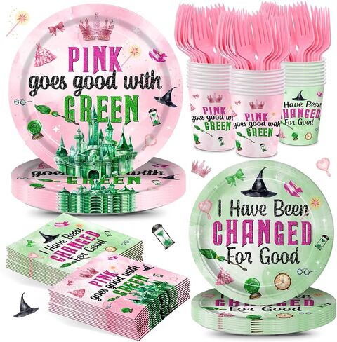 120pcs Witch Birthday Party Supplies Pink Going Going Going Goes Goes Goes Grow Green Plates Fackins يمكن التخلص منها في أدوات المائدة. in Kuwait