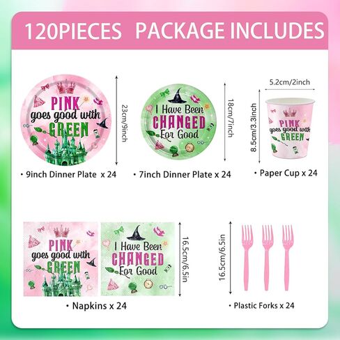 120pcs Witch Birthday Party Supplies Pink Going Going Going Goes Goes Goes Grow Green Plates Fackins يمكن التخلص منها في أدوات المائدة. in Kuwait