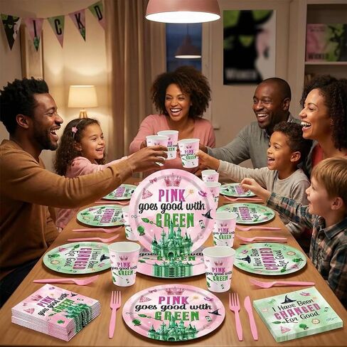 120pcs Witch Birthday Party Supplies Pink Going Going Going Goes Goes Goes Grow Green Plates Fackins يمكن التخلص منها في أدوات المائدة. in Kuwait