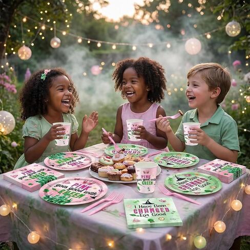 120pcs Witch Birthday Party Supplies Pink Going Going Going Goes Goes Goes Grow Green Plates Fackins يمكن التخلص منها في أدوات المائدة. in Kuwait