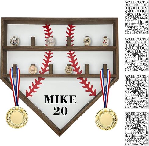 حافظة عرض حلقة البطل - حامل خشبي مخصص لخاتم البيسبول وميداليات الكرة اللينة وجوائز المسابقات - ديكور رف تذكارات رياضية مثبت على الحائط - هدايا للأولاد والبنات والرجال in Kuwait