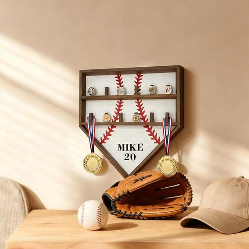 حافظة عرض حلقة البطل - حامل خشبي مخصص لخاتم البيسبول وميداليات الكرة اللينة وجوائز المسابقات - ديكور رف تذكارات رياضية مثبت على الحائط - هدايا للأولاد والبنات والرجال in Kuwait
