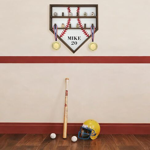 حافظة عرض حلقة البطل - حامل خشبي مخصص لخاتم البيسبول وميداليات الكرة اللينة وجوائز المسابقات - ديكور رف تذكارات رياضية مثبت على الحائط - هدايا للأولاد والبنات والرجال in Kuwait