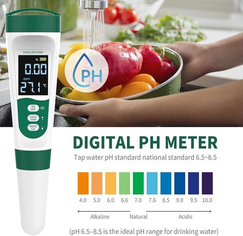 5-in-1 Digital PH Meter, with Voice Function, PH/TDS/EC/Temp/Salt Pool Salt Tester, Waterproof & Rechargeable Pen Meter for Swimming Pools, Fish Tank, Aquariums & Hydroponics in Saudi Arabia