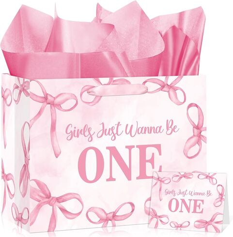 زخارف عيد ميلاد Pink Boy 1st للبنات ، أريد أن تكون حقيبة ورق لف عيد ميلاد مع بطاقة تهنئة ورق منسجة للأطفال in Kuwait