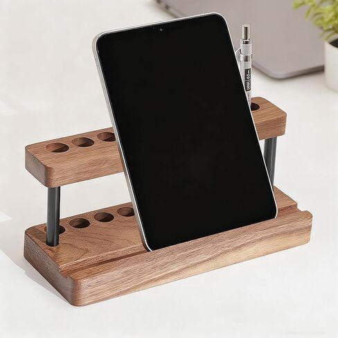 Wooden Pen Holder for Desk, Pen Holder Display Stand with 9 Slots and Cell Phone Holder, Multifunctional Pen Organizer for Office and Home in Kuwait