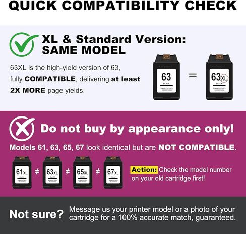 63XL أسود حبر خرطوشة تم إعادة تصنيعها مع HP Ink 63 XL لـ OfficeJet 3830 4650 4652 5200 5252 5258 Series Envy 4520 4512 Deskjet 1112 2132 3630 طابعة عالية (1 أسود) in Kuwait