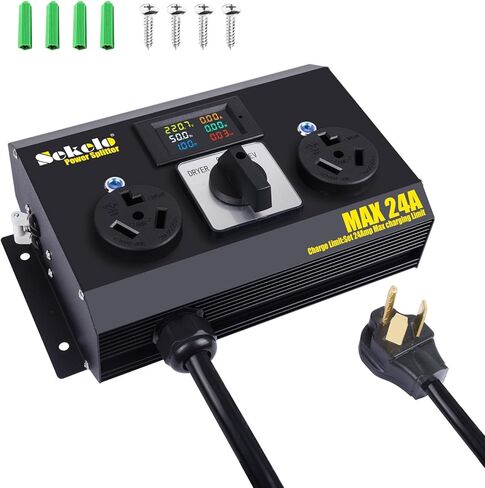 Manual EV Charging Switch for Dryer & EV, Aluminum Housing, NEMA 10-30, 240V, 24A Max Power Splitter, Hydraulic Safety Breaker, Hand-Operated Selector, Plug and Play in Saudi Arabia