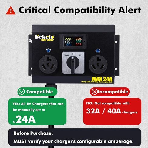 Manual EV Charging Switch for Dryer & EV, Aluminum Housing, NEMA 10-30, 240V, 24A Max Power Splitter, Hydraulic Safety Breaker, Hand-Operated Selector, Plug and Play in Saudi Arabia